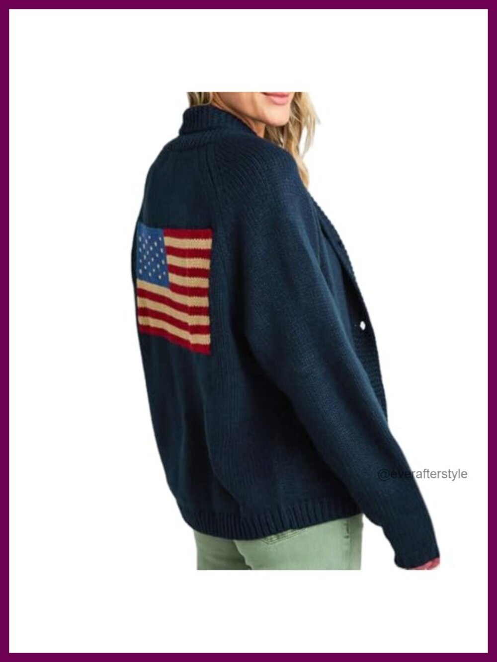 Women's USA Flag Cardigan Sweater Y2K Open Front Button Down Knit 100% Polyester